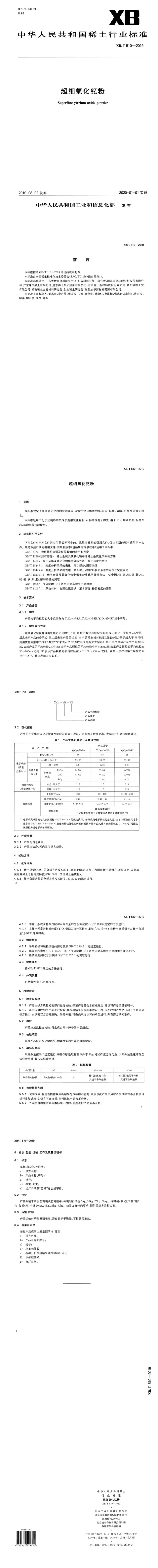 XB_T 510-2019 超细氧化钇粉