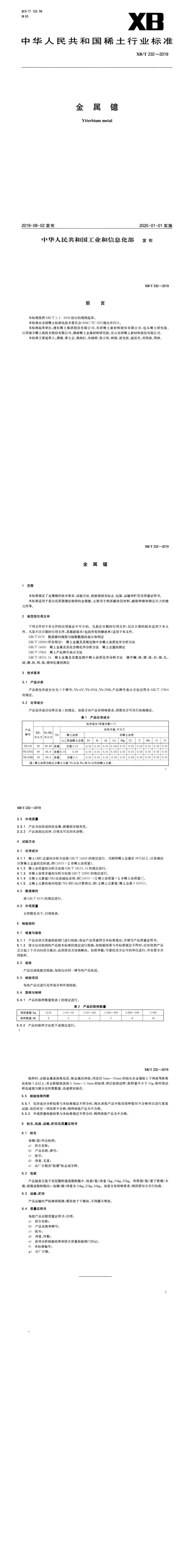 XB_T 232-2019 金属镱