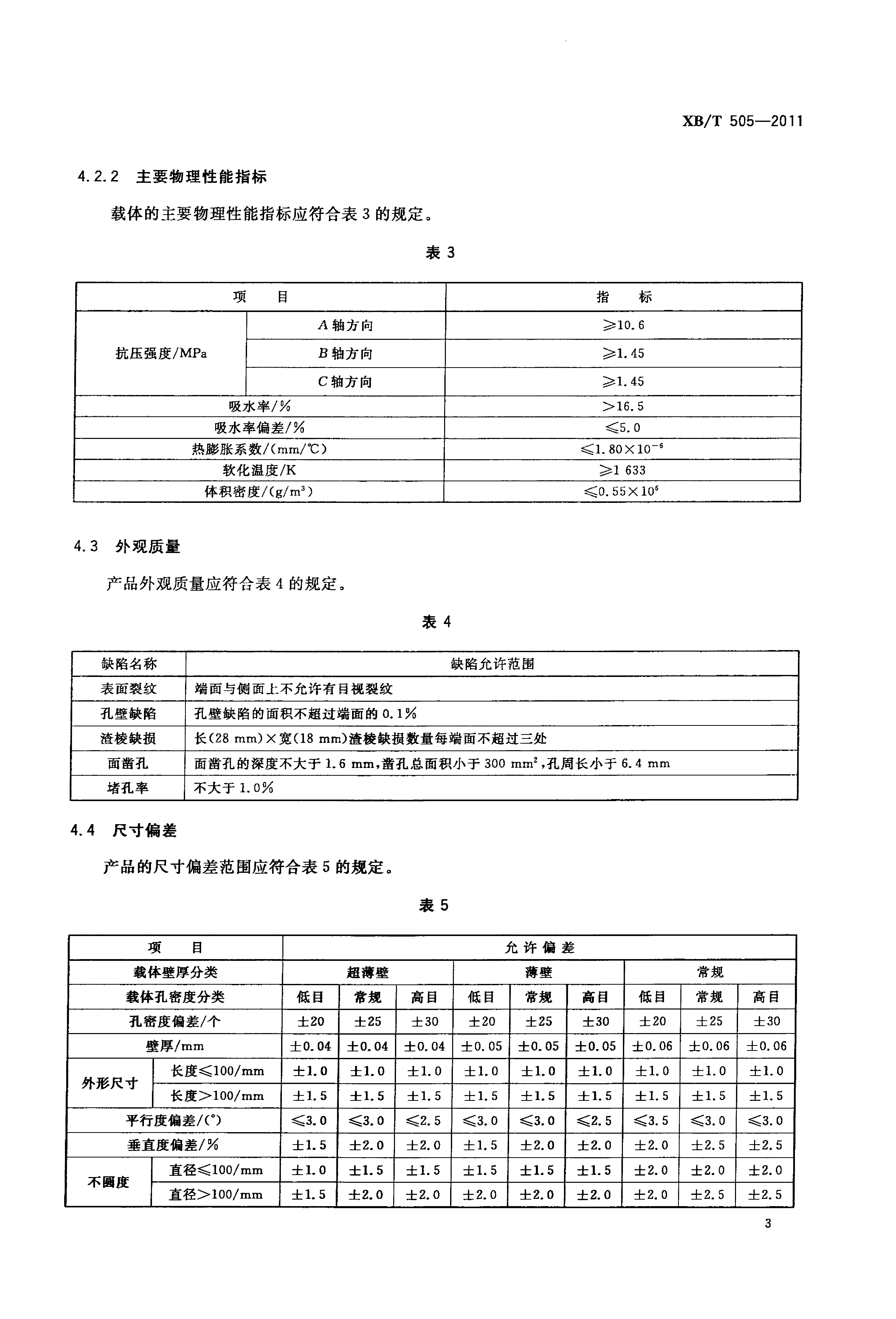 XB_T 505-2011 汽油车排气净化催化剂载体_5