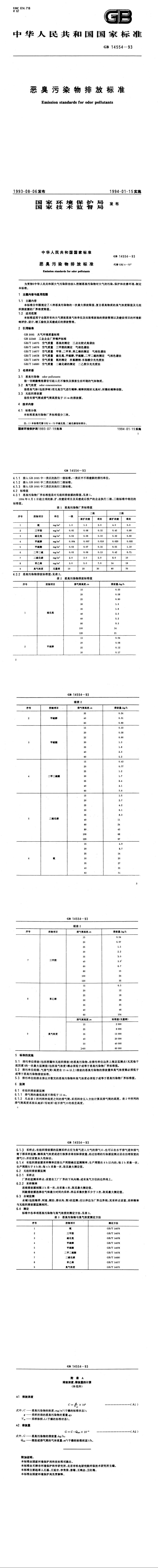 GB 14554-1993 恶臭污染物排放标准